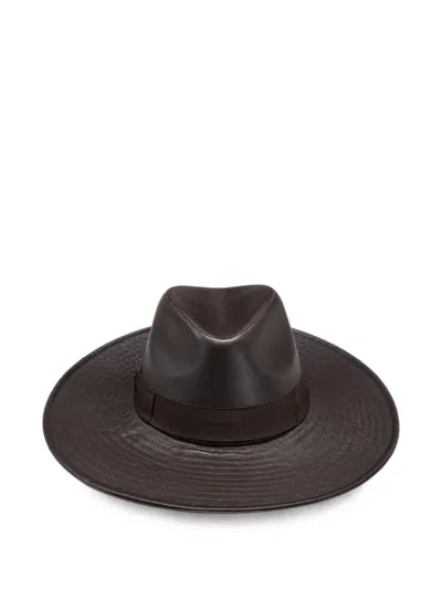 Borsalino Leather Wide-brim Hat In Brown