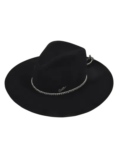 Borsalino Logo Detail Hat In Black, Tone On Tone Hatband