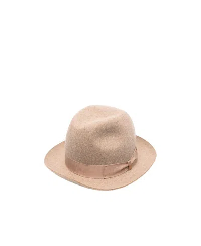 Borsalino Logo Felt Hat In Nude