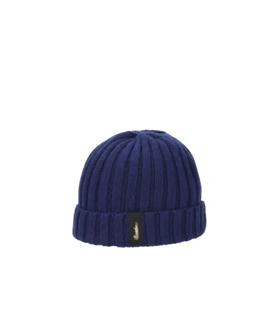 Borsalino Logo-patch Ribbed Beanie In Blue