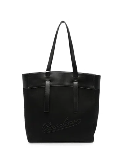 Borsalino Logo-embroidered Shoulder Bag In Black