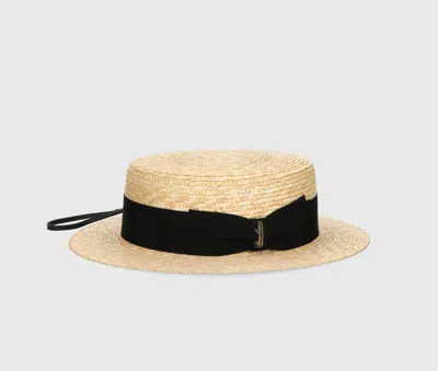 Borsalino Magiostrina Hat With Chin Strap In Natural, Black Hat Band And Chin Strap