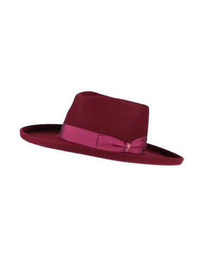 Borsalino Man Hat Burgundy Size 7 ⅜ Wool In Red