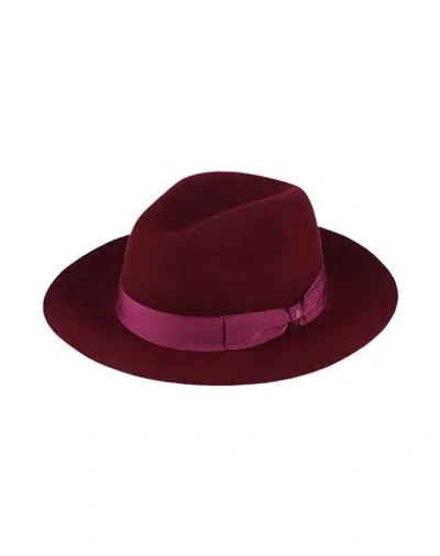 Borsalino Man Hat Burgundy Size 7 ⅜ Wool In Red