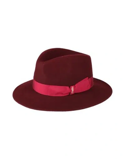 Borsalino Man Hat Burgundy Size 7 ⅜ Wool In Red