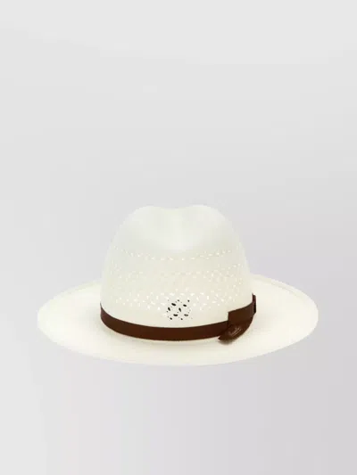 BORSALINO 'MEDEA' PERFORATED RIBBON BAND WIDE BRIM HAT