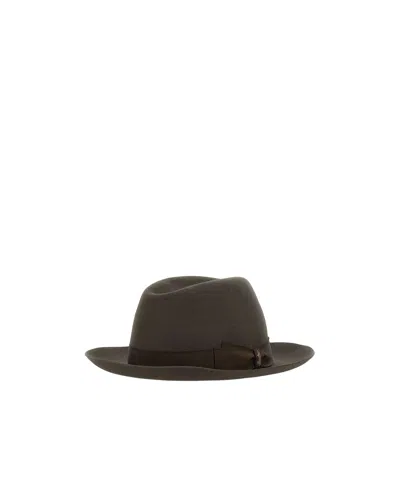 Borsalino Medium Brim Hat With Bow Detail In Brown