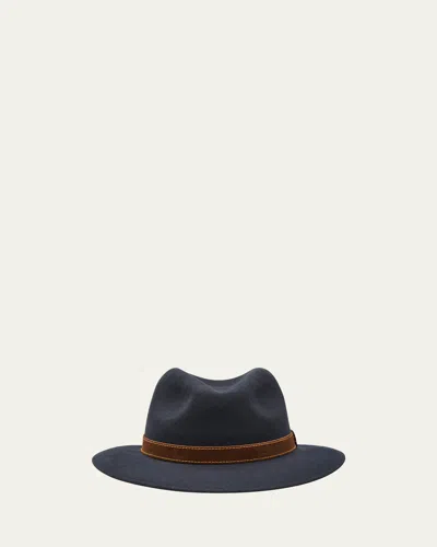 Borsalino Men's Alessandria Leather-band Wool Fedora Hat In 0411 Navy