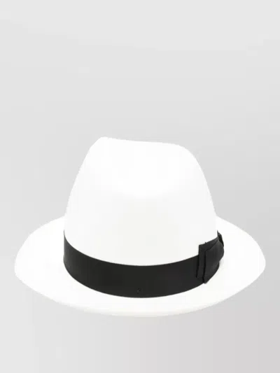 Borsalino Monica Straw Hat Band Wide Brim In White