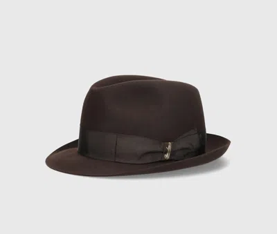 Borsalino Nilo Alessandria Felt Small Brim In Dark Brown, Tone On Tone Hatband