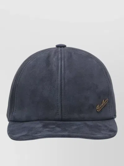 Borsalino Otis Suede Leather Curved Brim Cap In Green