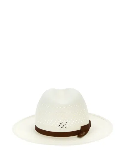 Borsalino Perforated Wide-brim Hat In White