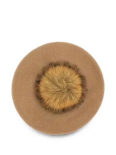 Borsalino Pom-pom Logo-plaque Beret In Neutral