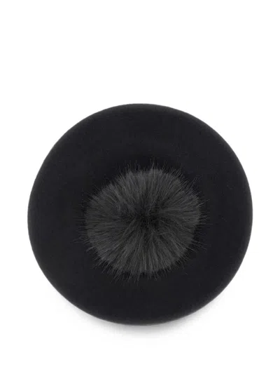 Borsalino Pompom-detail Wool Beret In Black
