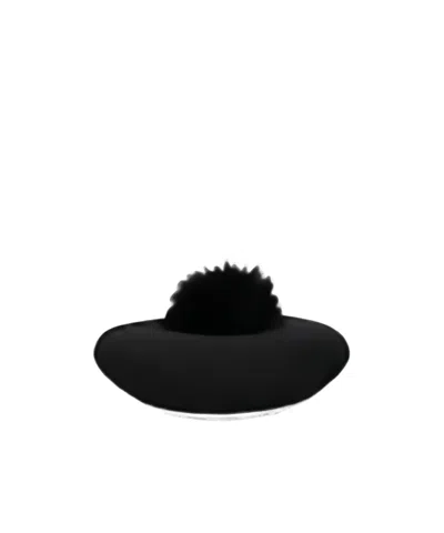 Borsalino Pompom-detail Wool Beret In Black