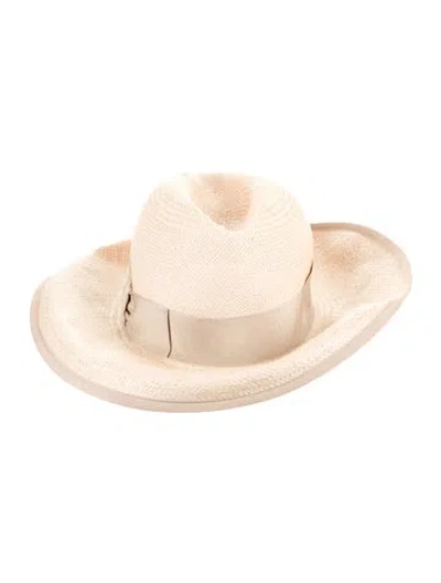 Pre-owned Borsalino Raffia Bucket Hat In Neutrals