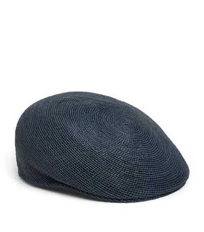 Borsalino Raffia Miami Flat Beret In Blue