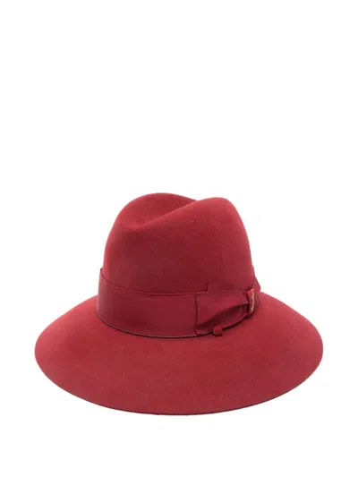 BORSALINO WOMEN RED CLAUDETTE LOGO HAT, S LUXURY HATS FOR WOMEN DARVEYS