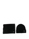 Borsalino Rib-knit Emboidered-logo Beanie Set In Black