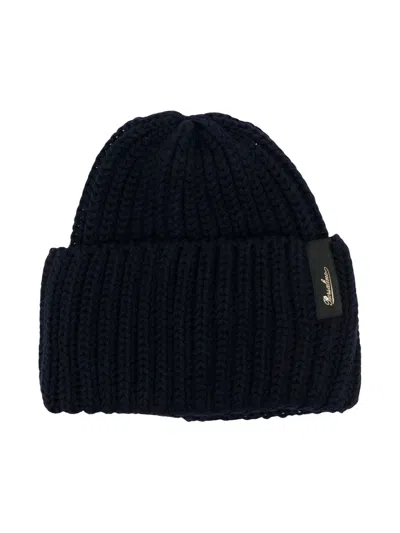 Borsalino Ribbed Knit Beanie With Logo Patch In Nero
