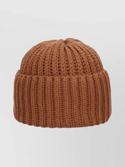 Borsalino Ribbed Texture Hat Folded Cuff In Brown