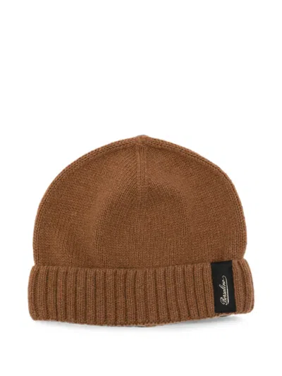 Borsalino Ribbed-knit Logo-patch Beanie Hat In Brown