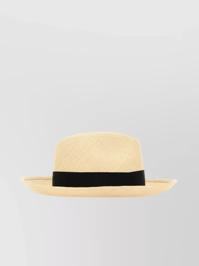 Borsalino Ribbon Band Wide Brim Straw Hat In Brown