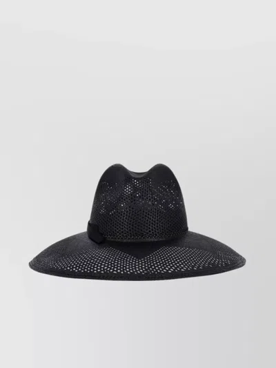 Borsalino Ribbon Detail Wide Brim Woven Design In Black