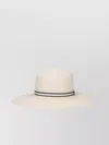 Borsalino Ribbon Detail Wide Brim Woven Texture Hat In Beige