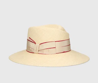 Borsalino Romy Straw Panama Hat In Crema,fucsia