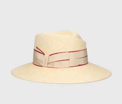 Borsalino Romy Straw Panama Hat In Natural, Cream/fuchsia Hat Band