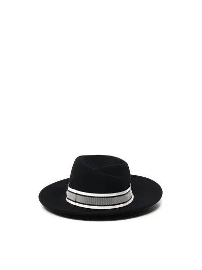 Borsalino Shaved Felt Hat With Shaved Imitation Belt In Black