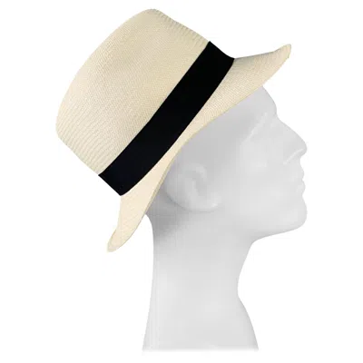 Pre-owned Borsalino Size S Beige Black Straw Fedora