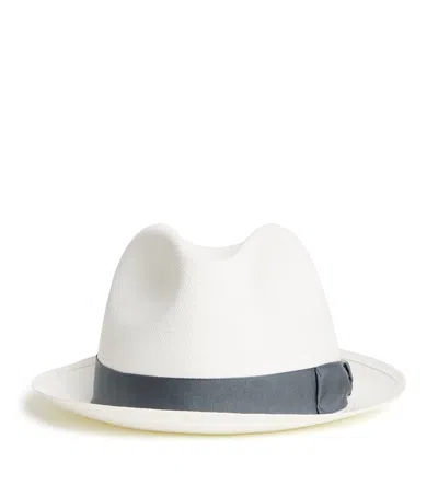 Borsalino Small Straw Trilby Hat In White