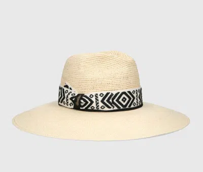 Borsalino Sophie Panama Semicrochet Patterned Hatband In Natural, Patterned Black/cream Hat Band