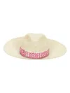 Borsalino Panama Semicrochet In Natural, Patterned Fuchsia/cream Hat Band