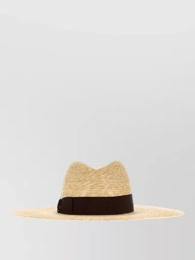 Borsalino Sophie Straw Hat Wide Brim Ribbon Band In Gold
