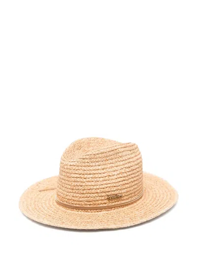 Borsalino Logo-plaque Straw Hat In Neutrals