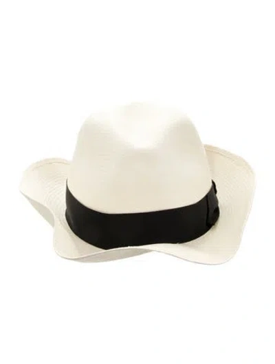 Pre-owned Borsalino Straw Fedora Hat In Black/neutrals