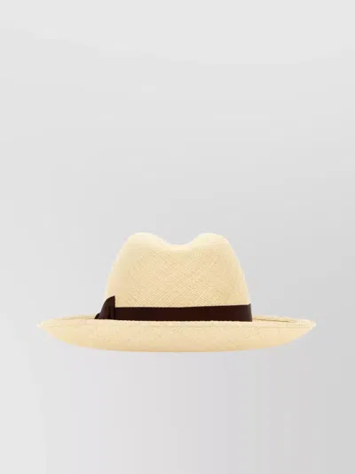 Borsalino Straw Hat With Wide Brim And Indented Crown In Neutral