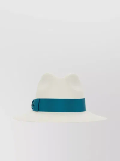 Borsalino Straw Panama Hat Giulietta Ribbon Wide Brim In White
