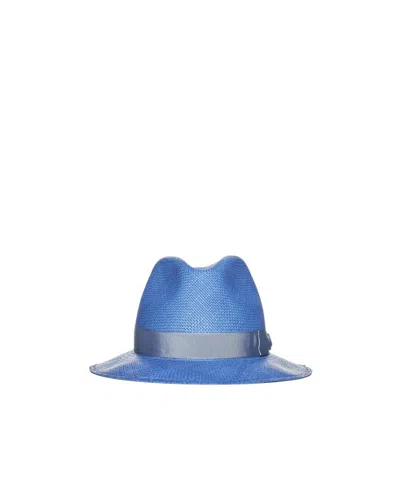 Borsalino Straw Ribbon Band Hat In Blue