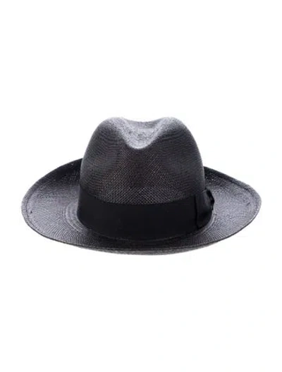 Pre-owned Borsalino Straw Wide Brim Fedora In Black