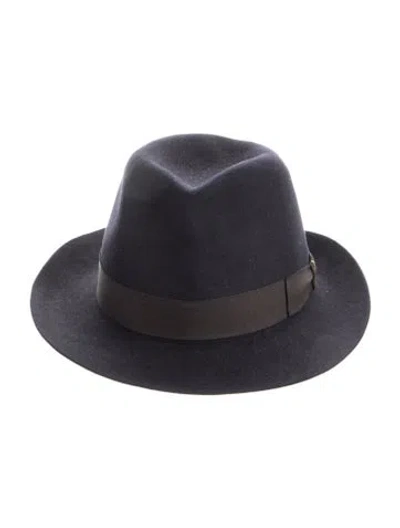 Pre-owned Borsalino Suede Fedora Hat In Black/blue