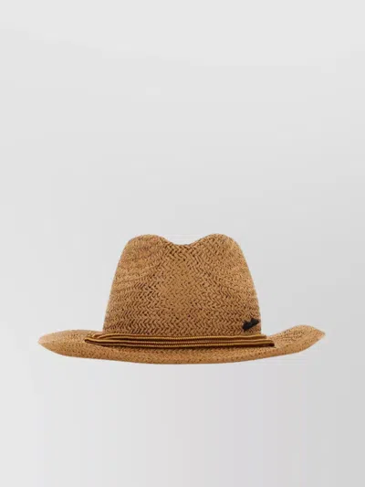 Borsalino Sun Hat With Wide Brim And Woven Texture In Brown