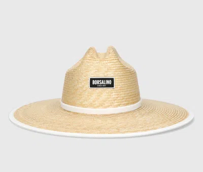 Borsalino Surfer Braided Straw In Natural, White Hat Band