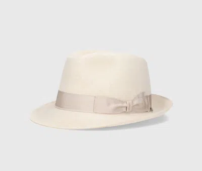 Borsalino Umberto Charlait Small Brim In Cream, Tone On Tone Hatband