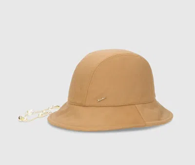 Borsalino Victoria Cloche With Removable Pearls Chain In Camel