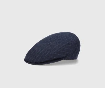 Borsalino Men's Seersucker Stripe Flat Cap In Black/light Blue Stripes