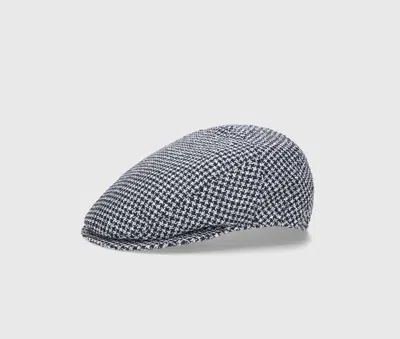 Borsalino Vincenzo Soft Flat Cap In Houndstooth Navy Blue/white